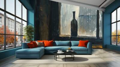 Rainy day window with a bottle for interior design Wall mural