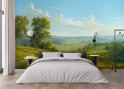 Summer meadow landscape with a path and trees Wall mural