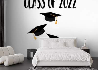 Senior 2022. Graduation ceremony logo. Illustration of graduation from college school institute. Vector illustration. Wall mural