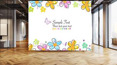 Colorful doodle spring flowers frame greeting card Wall mural