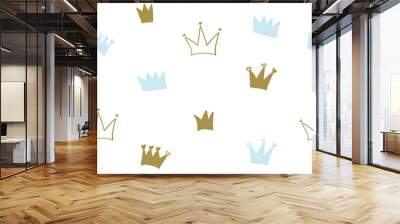 Hand drawn crown. Seamless baby boy wallpaper Wall mural