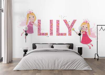 Lily female name with cute fairy tale Wall mural