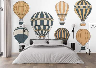 hand-drawn vector illustration set of different hot air balloons isolated on white background. colle Wall mural