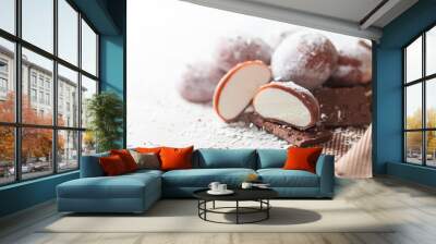 Chocolate coconut Japanese ice cream Mochi in rice dough. Traditional Japanese dessert on white background. Wall mural