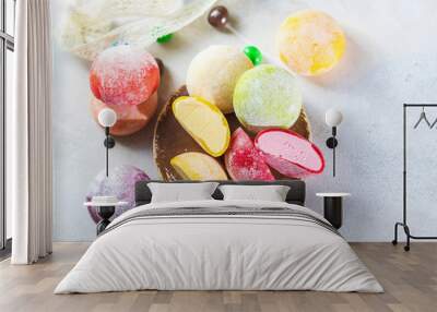 Japanese ice cream Mochi in rice dough. Traditional Japanese dessert on white background. Wall mural