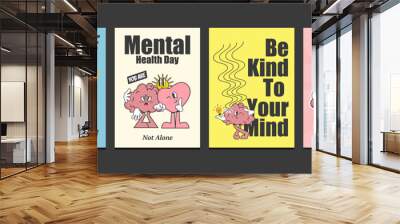 mental health day posters, retro posters, vector illustration Wall mural