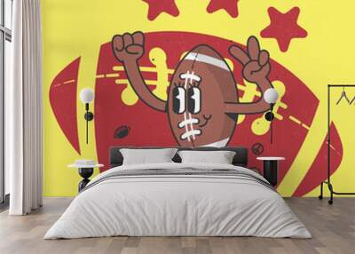 rugby ball mascot character in trendy retro cartoon style. Vector illustration Wall mural