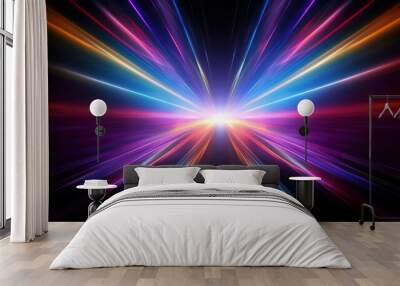 Cosmic Burst: A kaleidoscope of vibrant light streaks outward from a central point, evoking a sense of energy, speed, and the vastness of space.  Wall mural