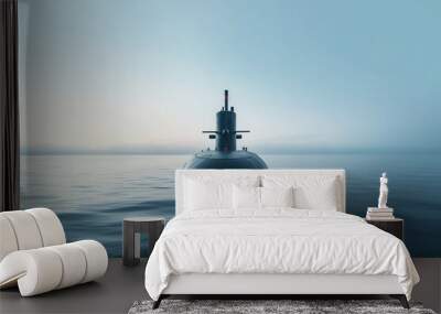 Submarine at Dawn: A solitary submarine silhouetted against the horizon, its sleek form a testament to naval power and mystery. The soft hues of dawn paint the sky with a sense of tranquility, yet the Wall mural