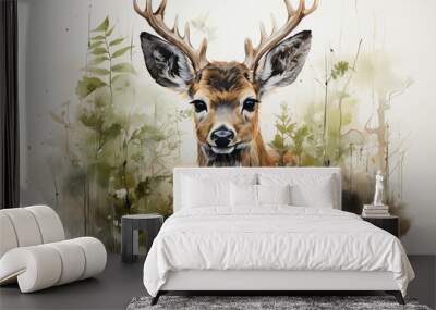 Watercolor deer background picture, picture used for decoration. Wall mural