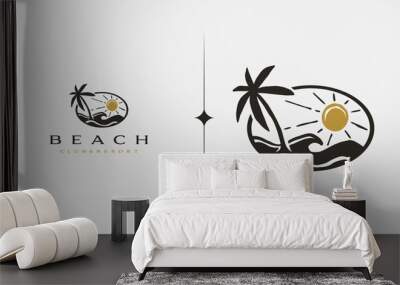 Beach Resort Palm Tree monoline. Universal creative premium symbol. Vector sign icon logo template. Vector illustration Wall mural