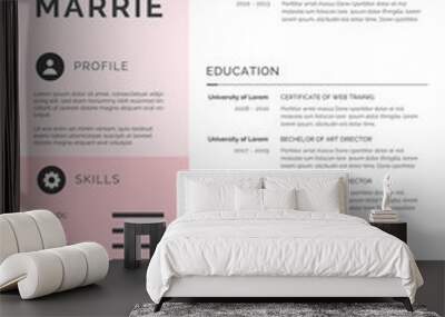 Clean Resume Templates - pink Wall mural