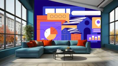 Home Valuation Illustration with House, Charts, and Graphs. Flat Vector Illustration Wall mural