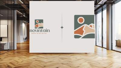 Mountain and Sun Rays, Mount Peak Hill Nature Landscape view for Adventure Outdoor logo template Wall mural