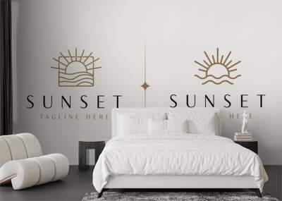 Sunset wave Monoline Logo Template. Universal creative premium symbol. Vector illustration Wall mural