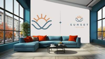 sunset wave monoline logo template. universal creative premium symbol. vector illustration Wall mural