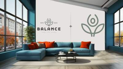 Yoga Leaf Balance Monoline Logo Template. Universal creative premium symbol. Vector illustration. Creative Minimal design template. Symbol for Corporate Business Identity Wall mural