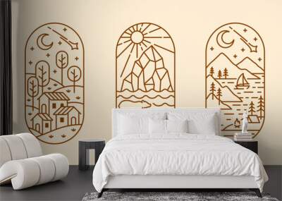 beautiful nature line art illustration vector Wall mural