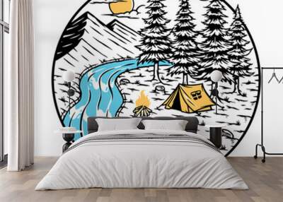 Camping in nature illustration Wall mural