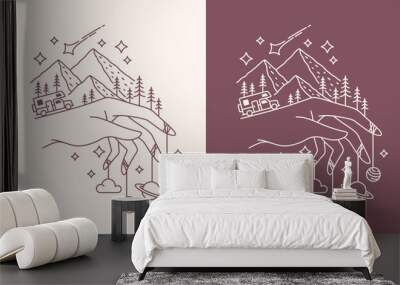 line art. hand and mountain views design Wall mural