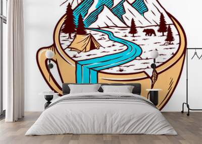 Mountain views in cup vector illustration Wall mural