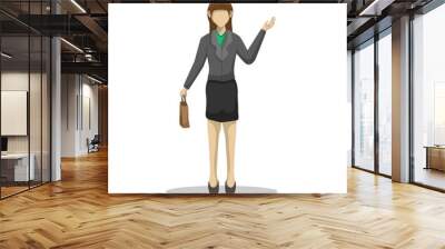 Friendly business woman, standing by holding a bag The design character of the isolated female office worker in a business suit smiles Wall mural