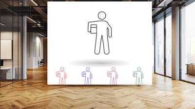 A man with a box carries a box multi color icon. Simple thin line, outline vector of carrying and picking a box icons for ui and ux, website or mobile application Wall mural