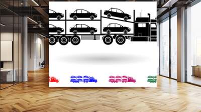 Detailed multi color car transporting truck illustration Wall mural