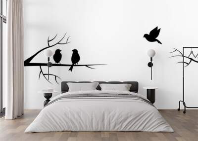 Flying bird branch silhouette illustration Wall mural