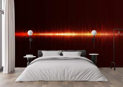 Sound wave neon flash lines in red and orange on gradient background Wall mural