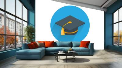 Graduation cap colorful flat icon with shadow. education flat icon Wall mural