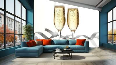 two glasses of champagne with gold ribbons on them Wall mural