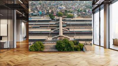 Aerial shot of a railway station in Bihar India on a bright sunny day Wall mural