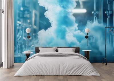 Dense chemical smoke rising from synthetic reaction, close up, toxic fume theme, whimsical, manipulation, industrial plant backdrop Wall mural