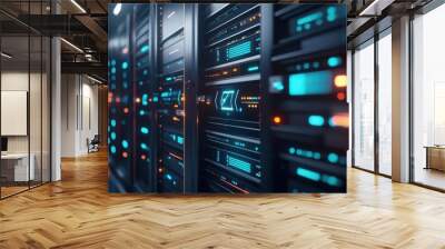 Servers in the cloud, data protection concept, 3D illustration Wall mural