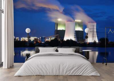 a smoking industrial power plant at night Wall mural