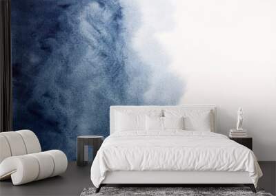 Hand drawn watercolor splash on paper art abstract indigo background illustration Wall mural