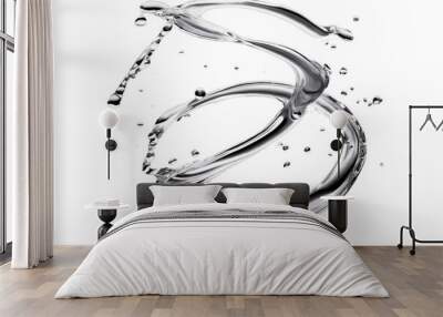 A dynamic swirling water splash captured against a transparent, white background, provided in png format Wall mural