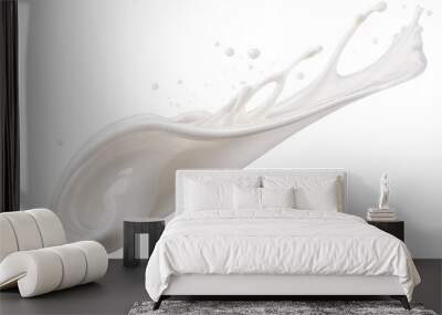 A high-speed photo capturing the dynamic motion of a milk splash on a transparent, white background, presented in png Wall mural