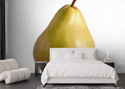 A single ripe pear, with a visible stem and fresh skin texture, symmetrically placed on a transparent, png, white background Wall mural