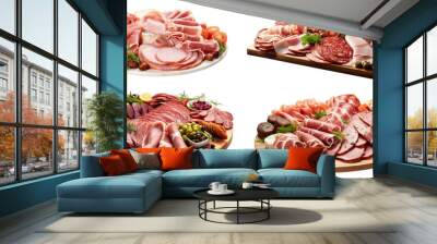 Collection of platter of cold cuts isolated on a white background as transparent PNG Wall mural