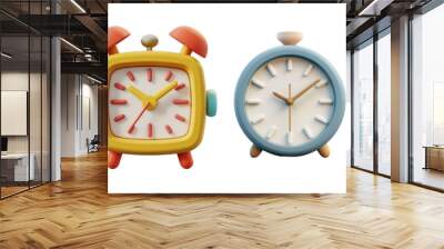 PNG clock 3d icons and objects collection, in cartoon style minimal on transparent, white background, isolate Wall mural