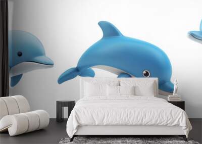 PNG dolphin 3d icons and objects collection, in cartoon style minimal on transparent, white background, isolate Wall mural