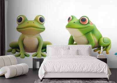 PNG frog 3d icons and objects collection, in cartoon style minimal on transparent, white background, isolate Wall mural