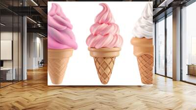 PNG ice cream cone 3d icons and objects collection, in cartoon style minimal on transparent, white background, isolate Wall mural