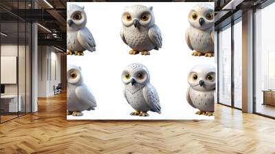 PNG snow owl 3d collection, in cartoon style minimal on transparent, white background, isolate Wall mural