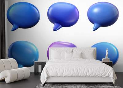 PNG speech bubble 3d collection, in cartoon style minimal on transparent, white background, isolate Wall mural