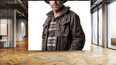 portrait of a white man in rugged outdoorsman attire isolated on a white background as transparent p Wall mural