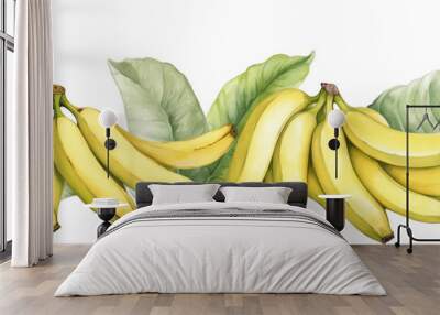 Watercolor background banner of bananas isolated on a white background as transparent PNG Wall mural