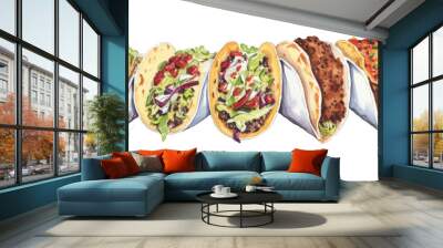 Watercolor background banner of taco isolated on a white background as transparent PNG Wall mural